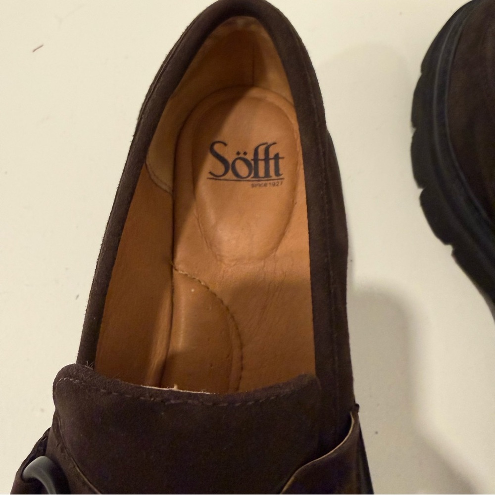 Sofft Satara Chunky Horsebit Loafer Lug Sole Chocolate Brown Suede Size 9.5 - Picture 6 of 7